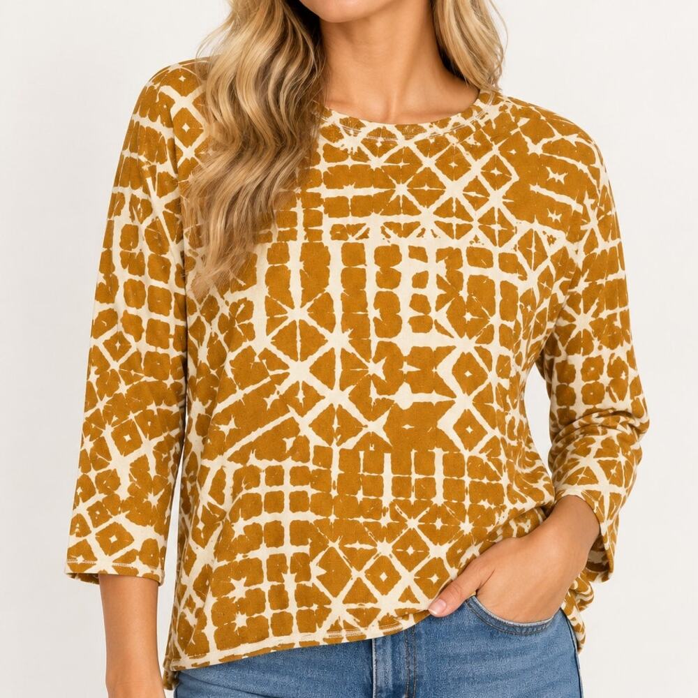 Garnet Hill Longsleeve Silk Cotton Goemetric Knit Batik Top